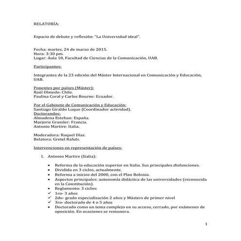 Relatoría la universidad ideal