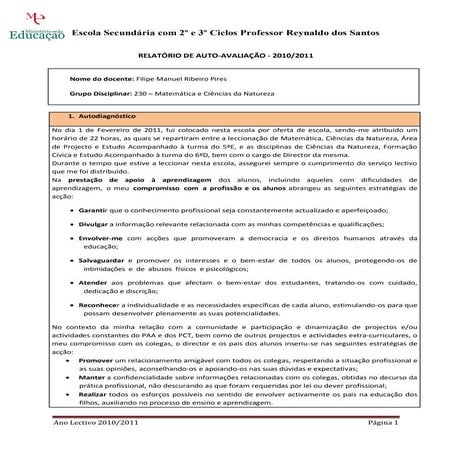 Relatorio auto avaliacao_filipe pires