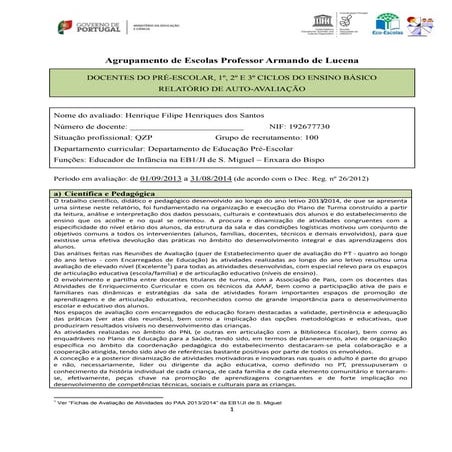 Relatorio de Auto-avaliacao Docente