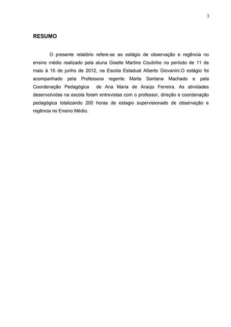 Relatorio de estágio do ensino médio 