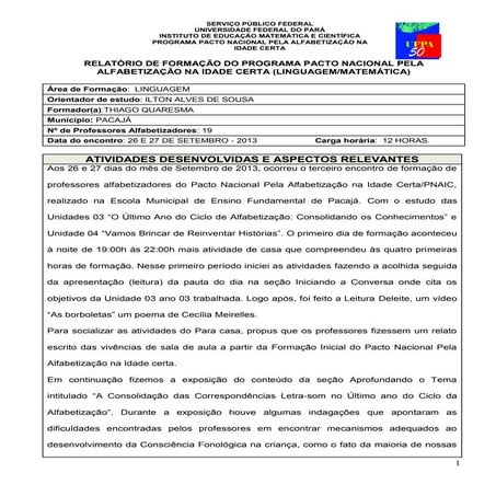 RELATORIO - FORMAÇÃO - III - PNAIC