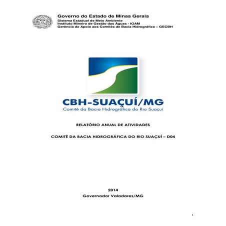 Relatório Anual de Atividades - CBH Suaçuí 2014