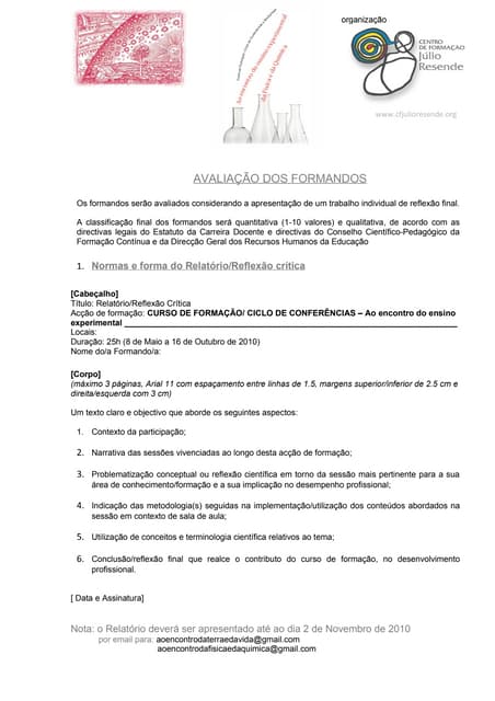 Normas e forma do relatório/ reflex...