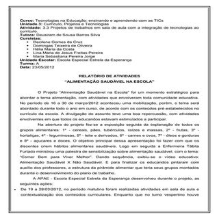 Relatório de atividades projeto ali...