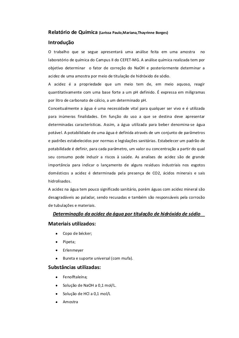 Como Fazer Um Relatorio De Quimica Aula Pratica