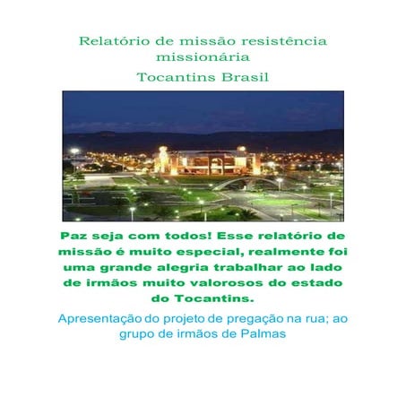 Relatório resistência missionária tocantins