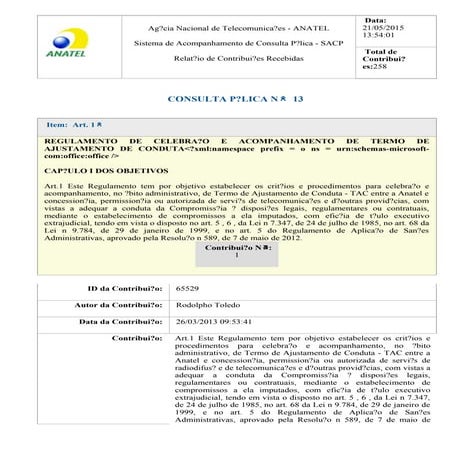 Relatório sacp   relatório de contribuições recebidas