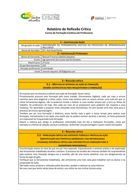 Relatório final reflexão critica