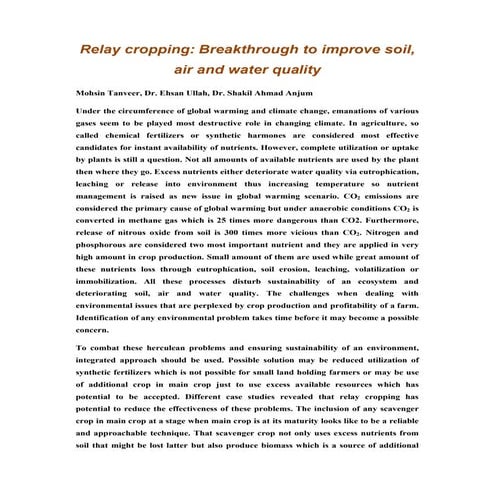 Relay cropping  breakthrough to improve soil air and water quality