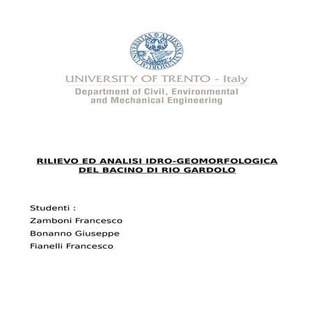 Analisi Idro Geomorfologica del Rio Gardolo