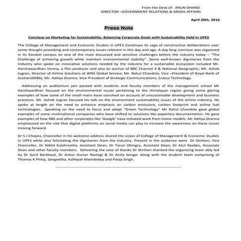 Conclave on Marketing for Sustainability: Balancing Corporate Goals with Sust...