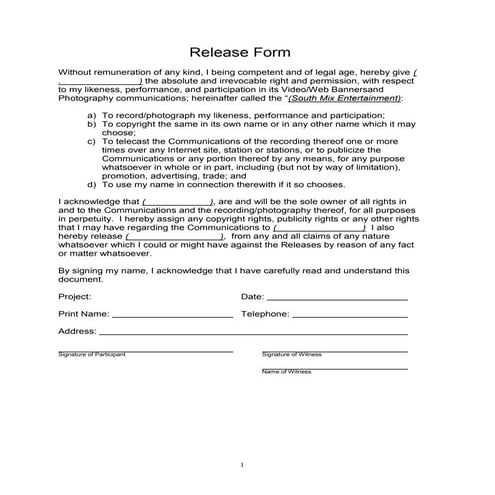 Model Release Form Template | DOC