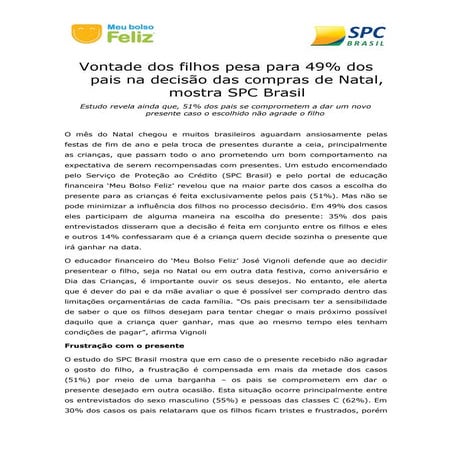 Vontade dos filhos pesa para 49% dos pais na decisão das compras de Natal