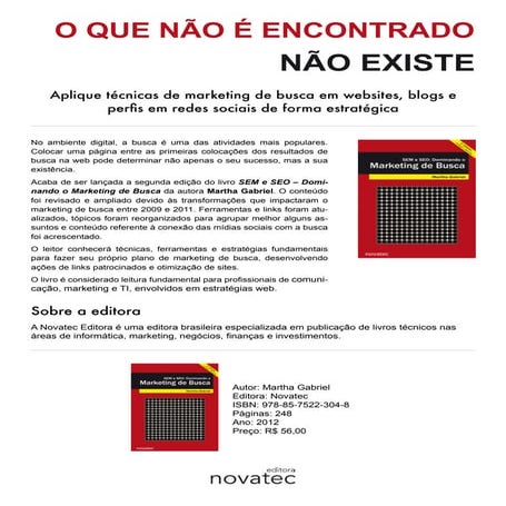 Livro Marketing de Busca da Martha Gabriel, segunda edição SEM e 