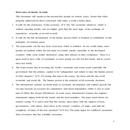 Relevance of charity in truth