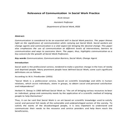 Relevance of Communication in Social Work