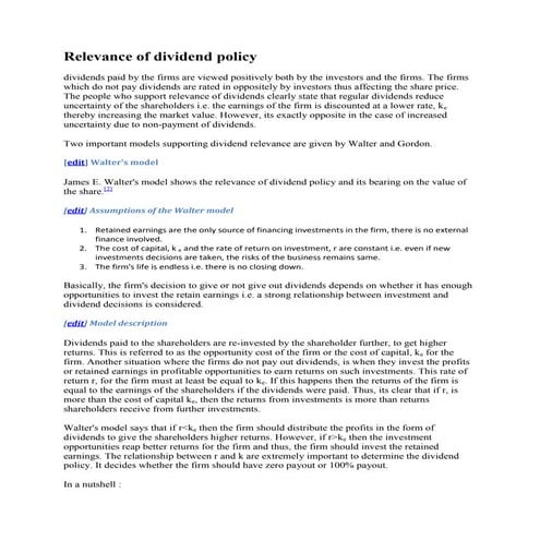 Relevance of dividend policy