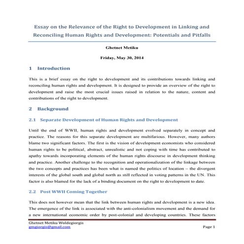 Relevance of the Right to Ghetnet Metiku - Development (RTD) in linking and r...