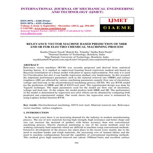 Relevance vector machine based prediction of mrrand sr for electro chemical m...