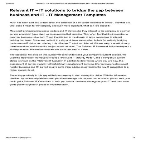 Relevant it – it solutions to bridge the gap between business and it   it man...