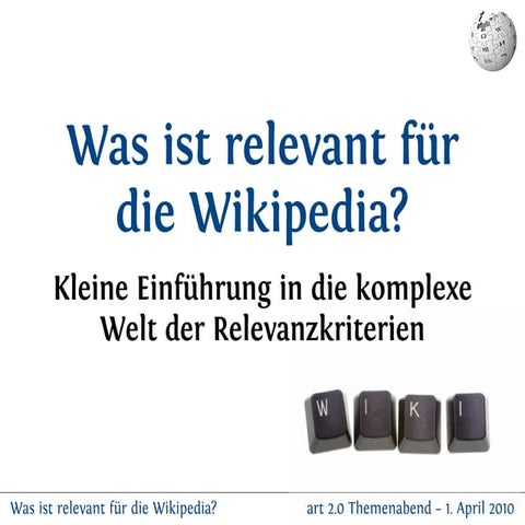 Relevanzkriterien in der Wikipedia PPT