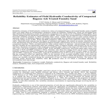 Reliability estimates of field hydraulic conductivity of compacted | PDF