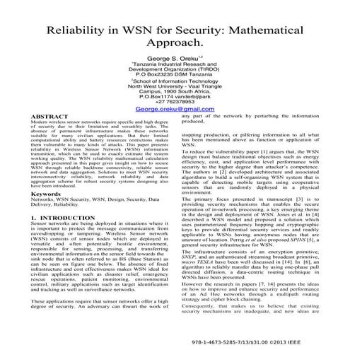 Reliability in wsn for security