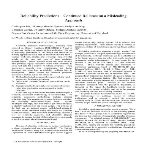  Reliability predictions-continued reliance on a misleading approach