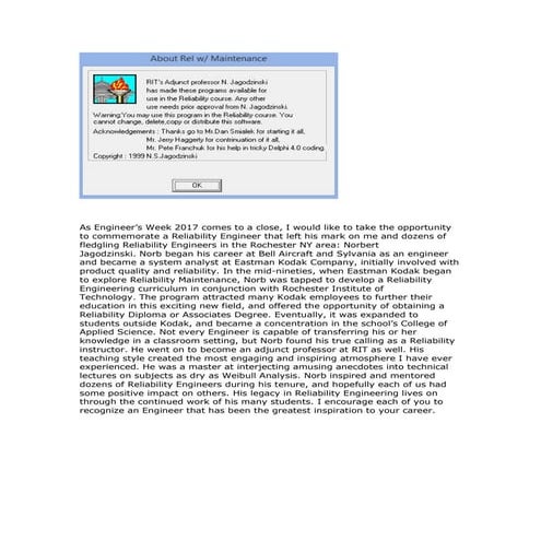 Reliability Engineering Program Rochester Institute of Technology