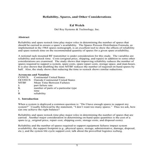Reliability Spares And Other Considerations | PDF | Radio Control ...