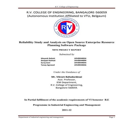 Reliability study and analysis on open source enterprise resource planning software package