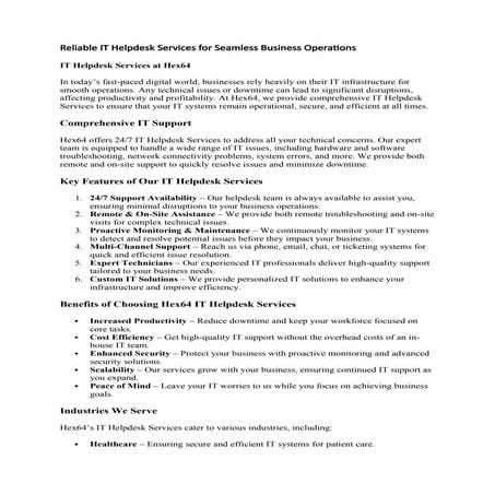 Reliable IT Helpdesk Services for Seamless Business Operations