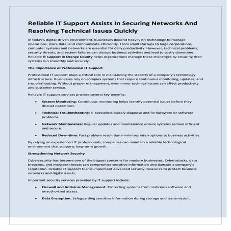The Role of IT Support in Modern Businesses | PDF