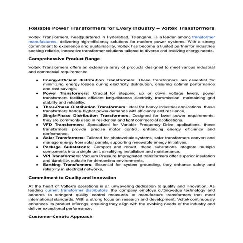 Reliable Power Transformers for Every Industry – Voltek Transformers | PDF