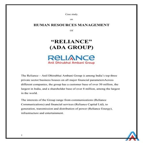 case study of Reliance comapny