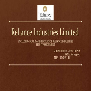 Reliance industries PPM-IT Assignment