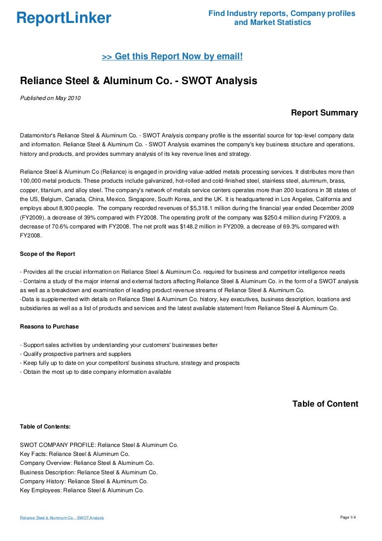 Reliance Steel & Aluminum Co. SWOT Analysis