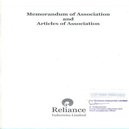 Reliance memorandum of association