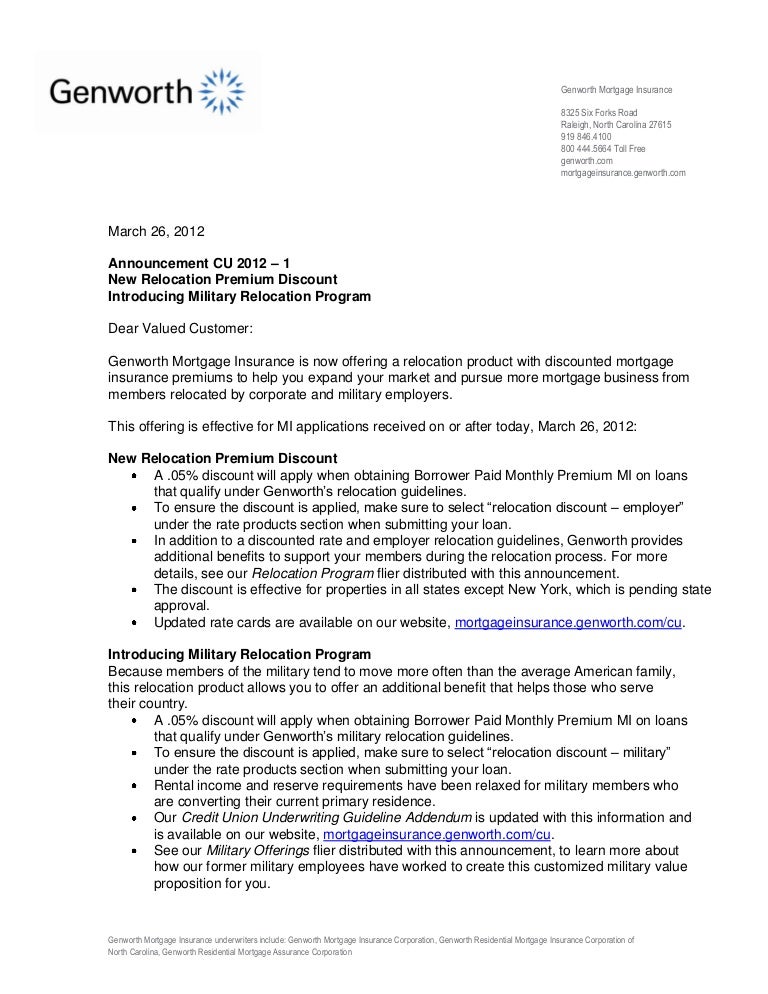 genworth s relocation letter to credit unions relocation letter
