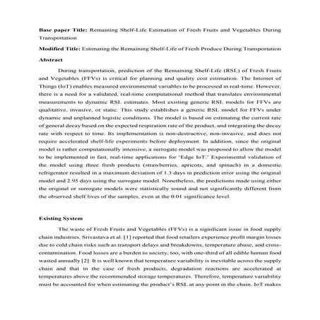 Remaining Shelf-Life Estimation of Fresh Fruits and Vegetables During Transpo...