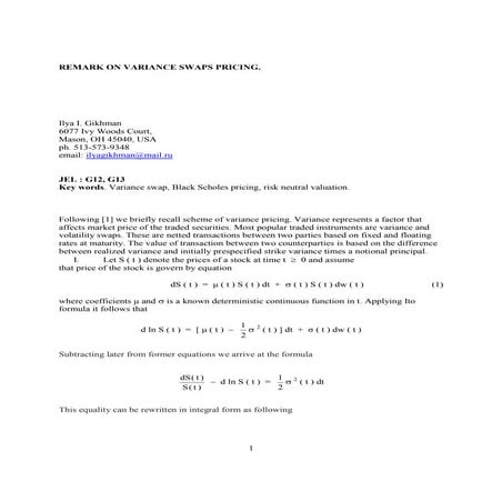 Remark on variance swaps pricing new