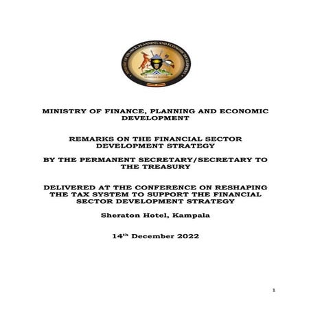Remarks on the Financial Sector Development Strategy by the Permanent Secretary/Secretary to the Treasury