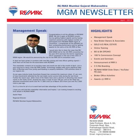 RE/MAX MGM Newsletter April 2013
