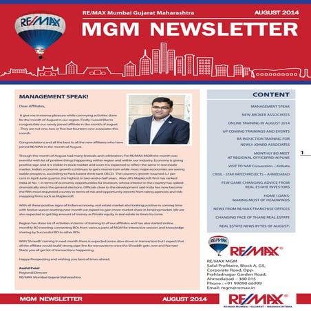 RE/MAX Mumbai Gujarat Maharashtra Newsletter August 2014