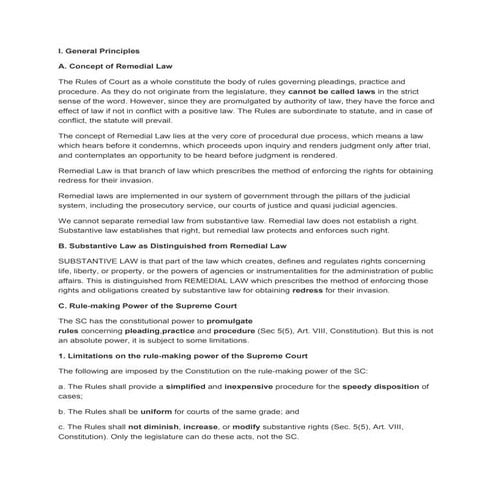 Transcript and notes on important Lectures on remedial law by Riano