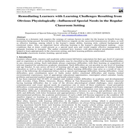 Inclusive Education for children facing barier to learning | DOCX