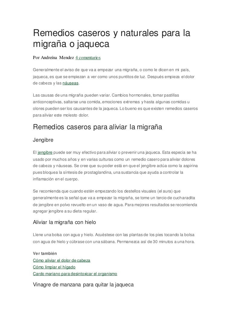 remedio casero para dolor de cabeza y nauseas