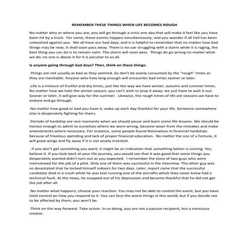 Remember these things when life become rough