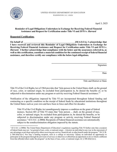 U.S. Department of Education certification