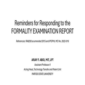 Guide to Responding to Formality Examination Reports in Patent ...